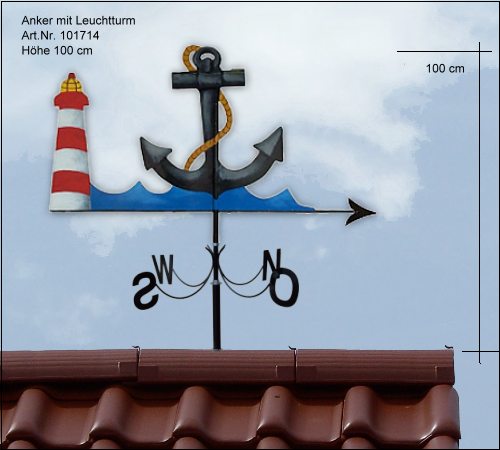 Wetterfahne Anker mit Leuchtturm