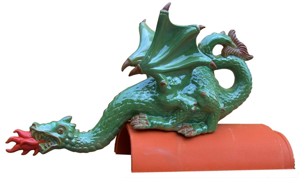 Drache grün als Dachschmuck