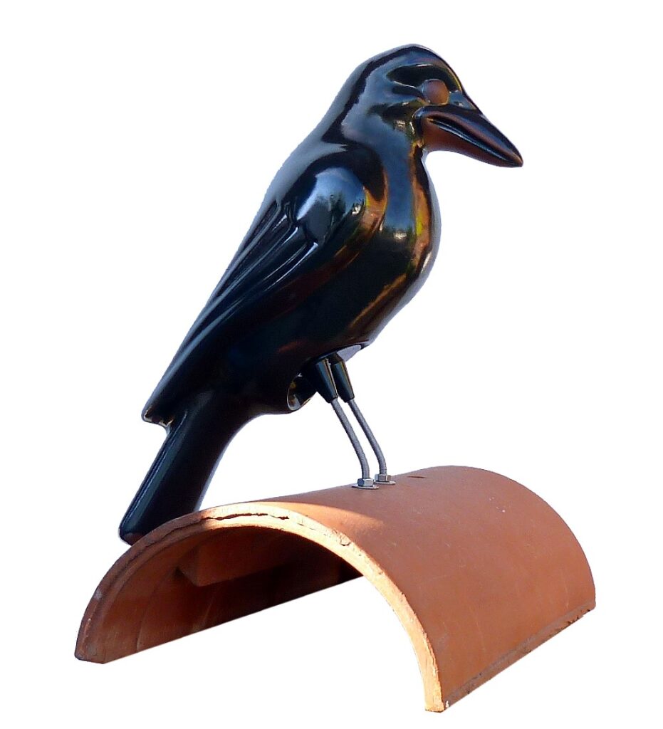 Dachschmuck Rabe auf dem First mit Edelstahl