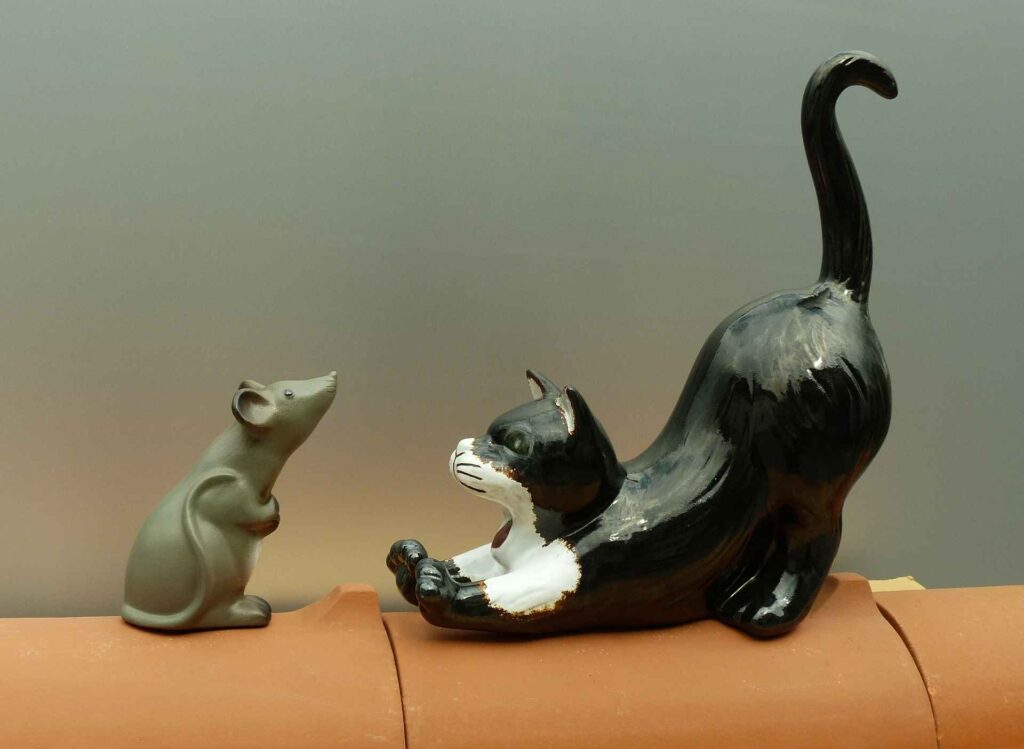 Katze Mia mit grauer Maus